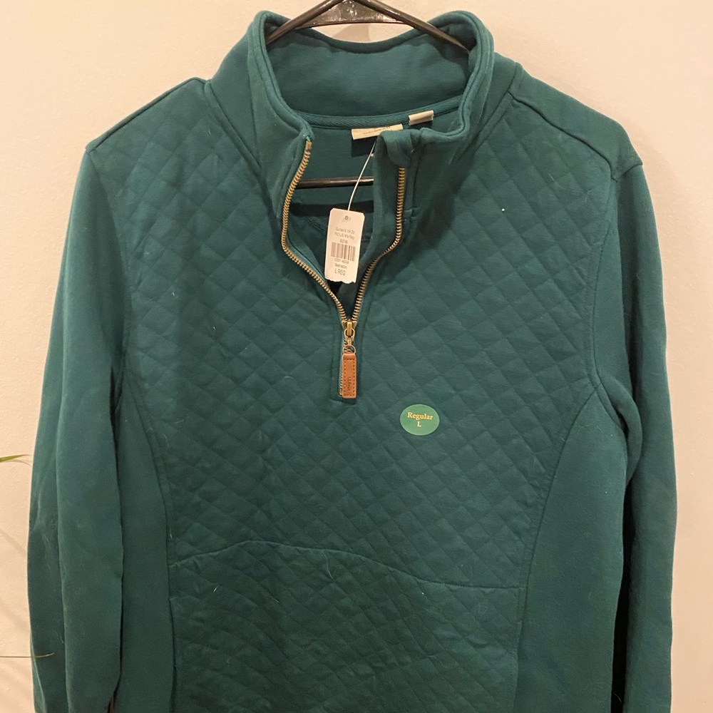 LL Bean Quarter Zip Woman’s Large Hunter Green Pullover NWT